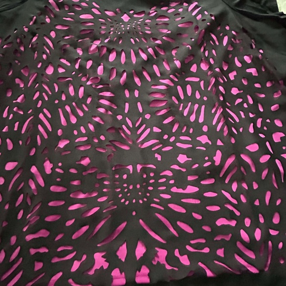 LASER CUTOUT TOP, DEEP ORCHID, SIZE 4X, VISCOSE, SHORT SLEEVES, BACK BUTTON CLOS - Picture 3 of 7